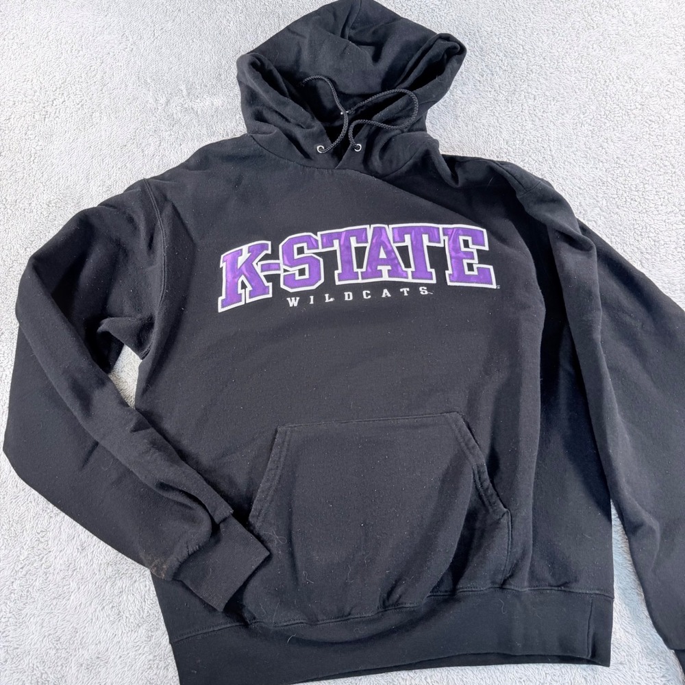 Champion Hoodie Mens Medium Black K-State Wildcats Eco Fleece Pullover